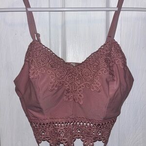 Mudd Mauve Lace Detail Crop Top, Size Small